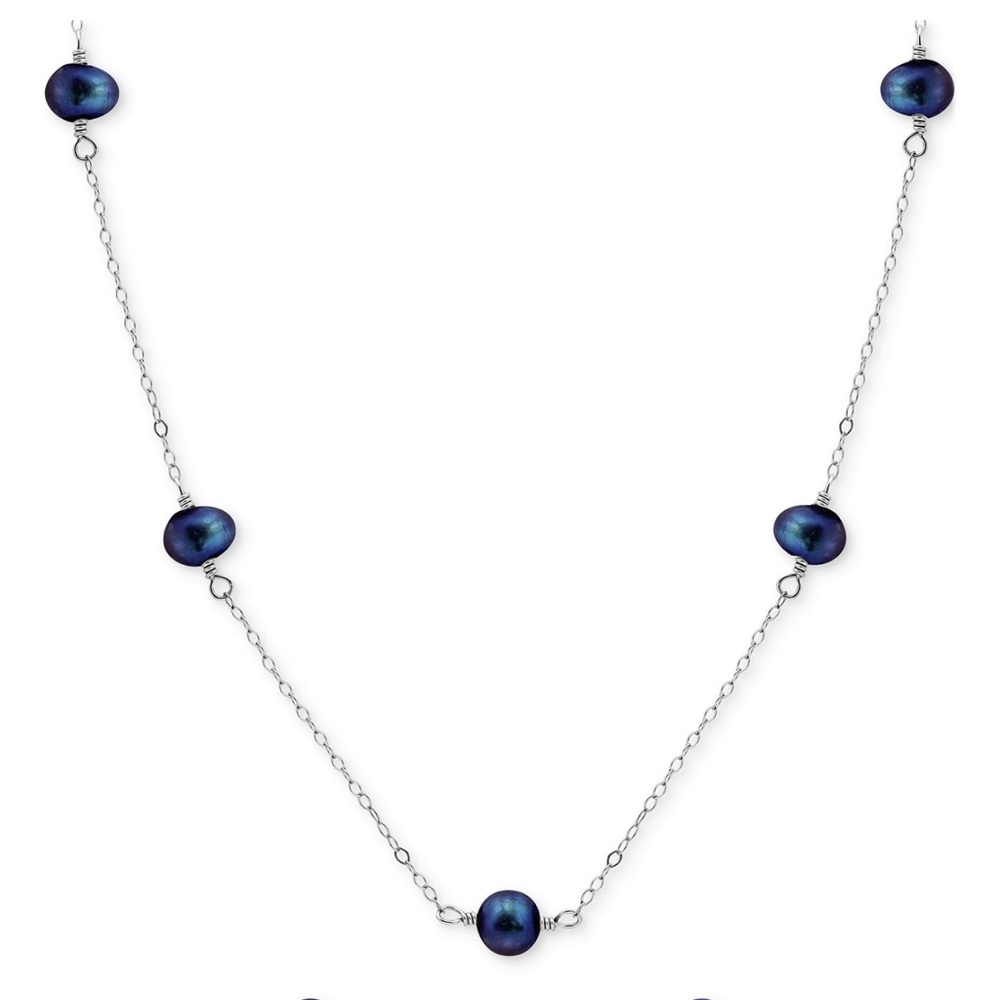 NWT! Sterling Silver Black Freshwater Pearl Station Necklace 18”, $100 retail